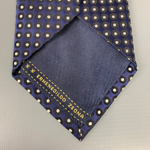 ERMENEGILDO ZEGNA Navy & Black Dots Silk Tie
