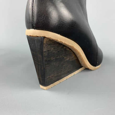 ELLEN VERBEEK Taille 8,5 Bottines à semelle compensée en cuir noir, caoutchouc et bois