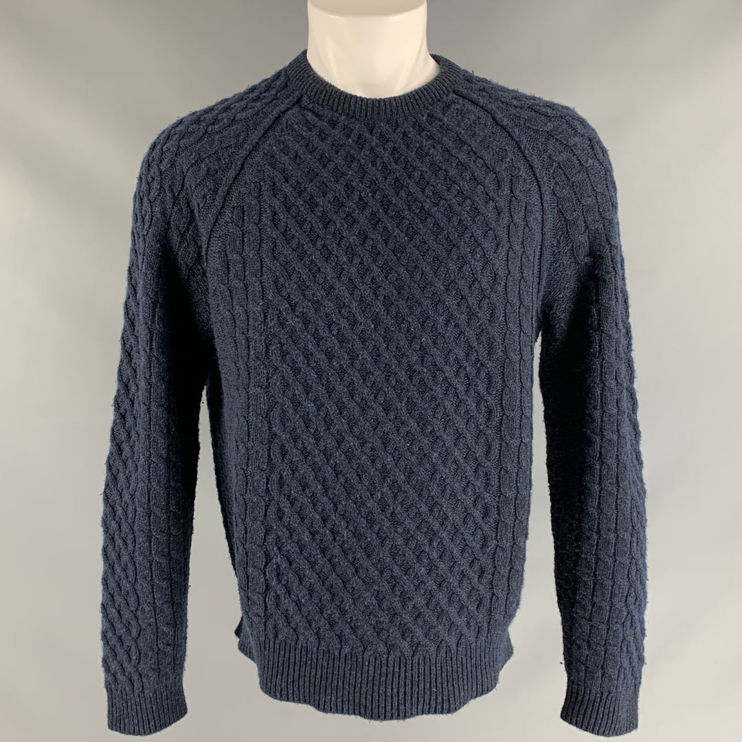 VINCE Size M Navy Textured Wool &  Cashmere Fisherman Sweater