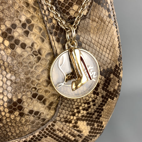 CHRISTIAN LOUBOUTIN Beige Snake Skin Hobo Buckle Shoulder Handbag