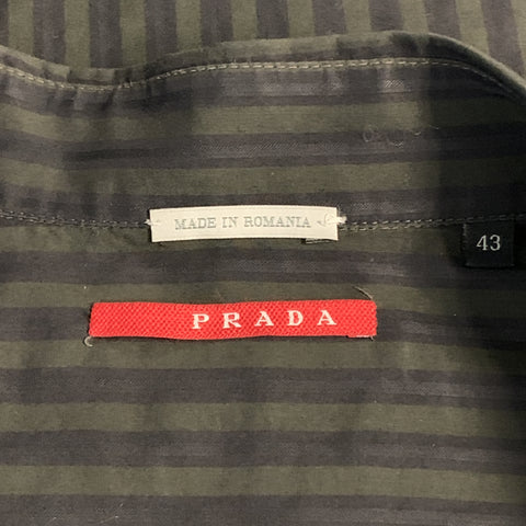 PRADA Size L Gray & Navy Stripe Cotton Button Up Long Sleeve Shirt