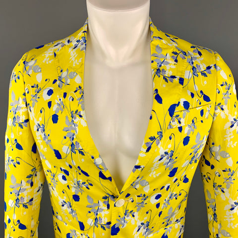 R13 Taille S Manteau de sport à revers cranté en coton jaune et bleu floral