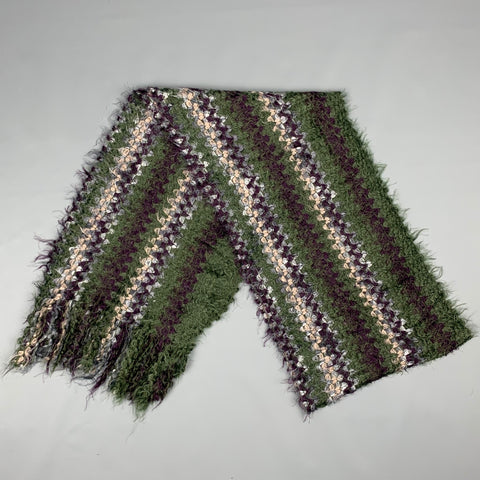 Écharpe à franges tricotée à rayures vertes et violettes VINTAGE