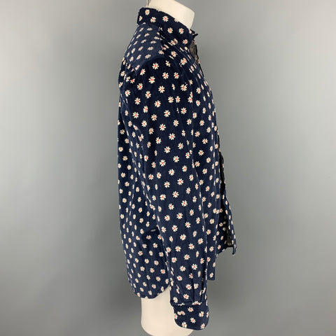 GITMAN VINTAGE Size L Navy & White Floral Cotton Button Down Long Sleeve Shirt