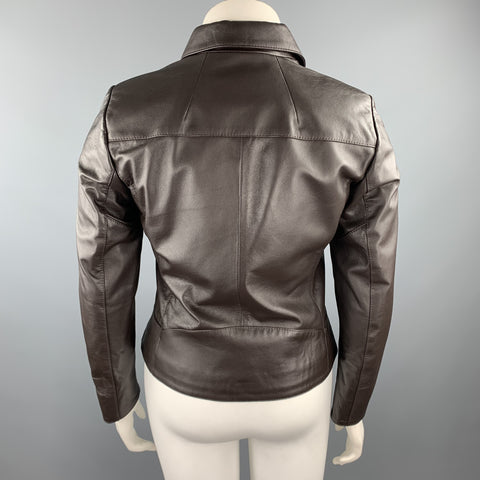 GIZIA Size 6 Brown Leather Bumble Bee Embellishment Zip Up Jacket