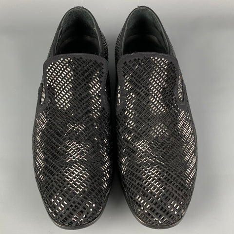 SALVATORE FERRAGAMO Size 9 Black Beaded Leather Slip On Loafers