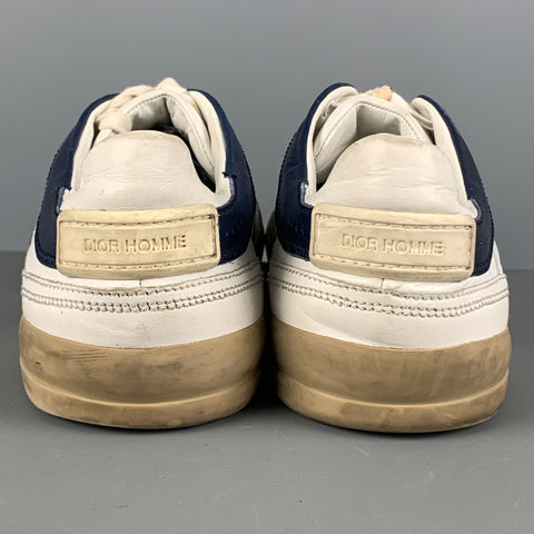 DIOR HOMME Size 11 White Navy Mixed Materials Leather Lace Up Sneakers