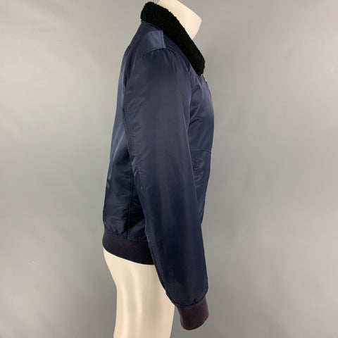 RAG & BONE Size M Navy Nylon Shearling Collar Bomber Jacket