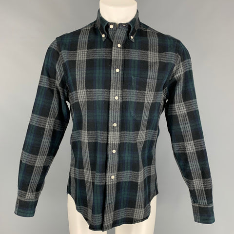 GITMAN BROS Size M Grey Green Plaid Cotton Long Sleeve Shirt