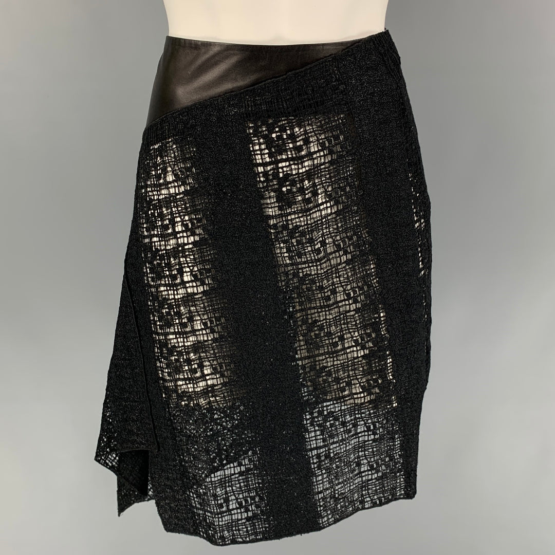 REED KRAKOFF Size S Black Mixed Fabrics See Through Asymmetrical Skirt