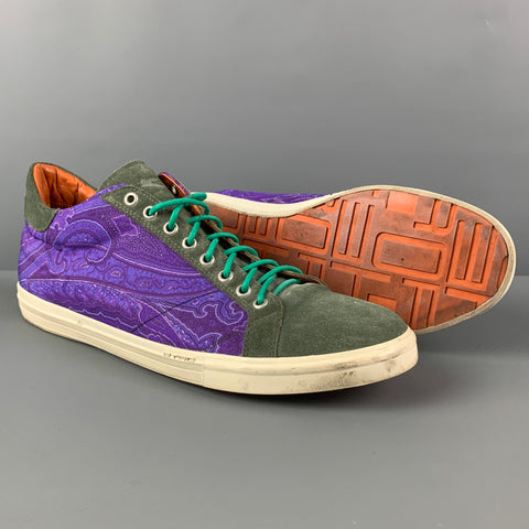 ETRO Size 12 Green Purple Paisley Fabric Sneakers