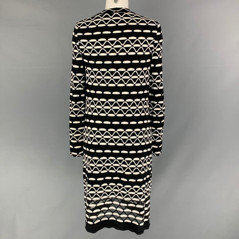 ST. JOHN Size P Black & White Rayon Blend Geometric Open Front Cardigan