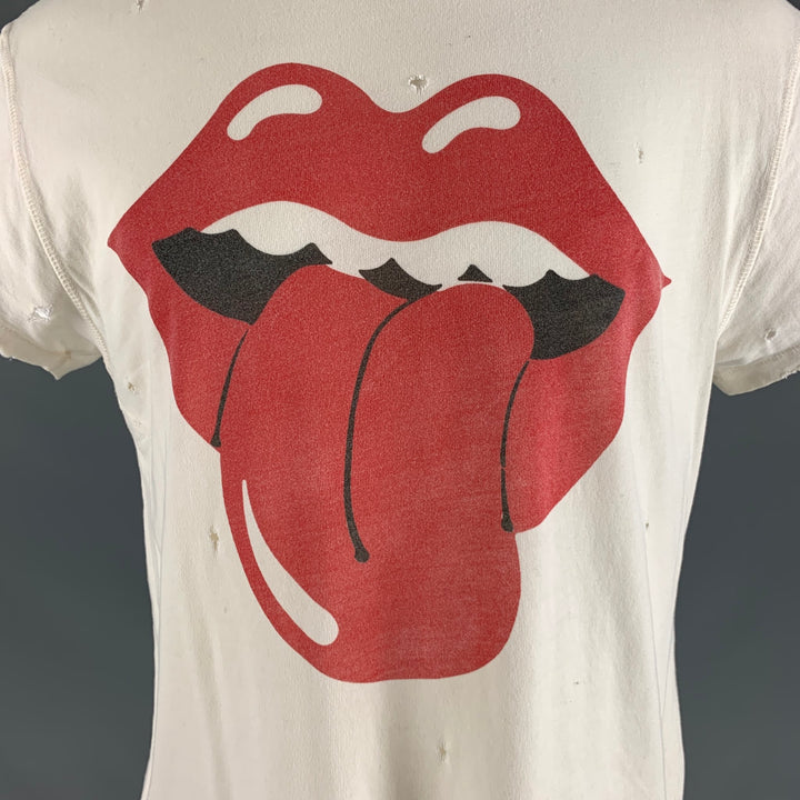 MADEWORN Size M Off White Rock Concert Cotton Distressed T-shirt