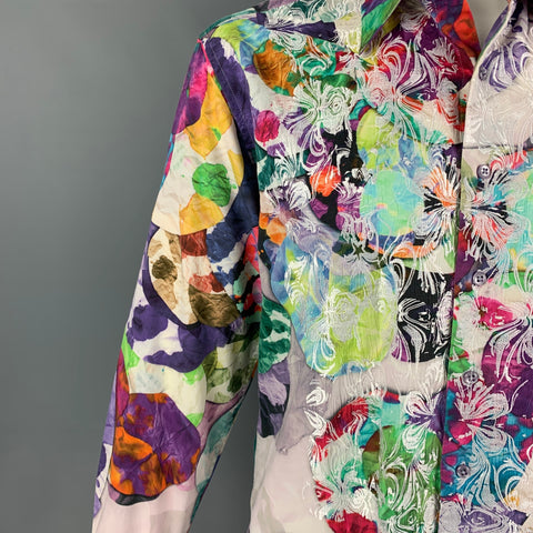 ROBERT GRAHAM Edición limitada Talla XL Camisa de manga larga bordada de algodón abstracto multicolor