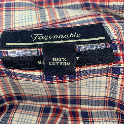 FACONNABLE Size XL White Blue & Red Checkered Cotton Long Sleeve Shirt
