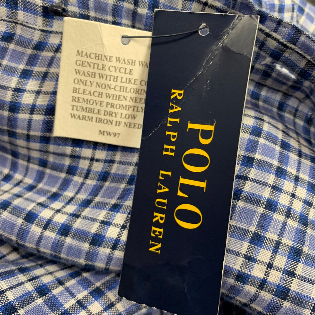 POLO by RALPH LAUREN Talla S Camisa de manga larga con botones de lino a cuadros azul