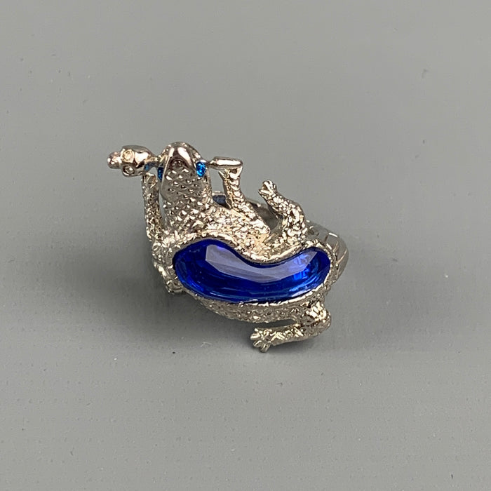 ALEXANDER MCQUEEN Size 11 Silver Tone Crystal Alligator Ring