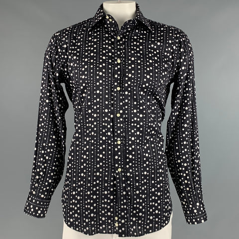 ETRO Size L Black White Polka Dot Cotton Button Up Long Sleeve Shirt