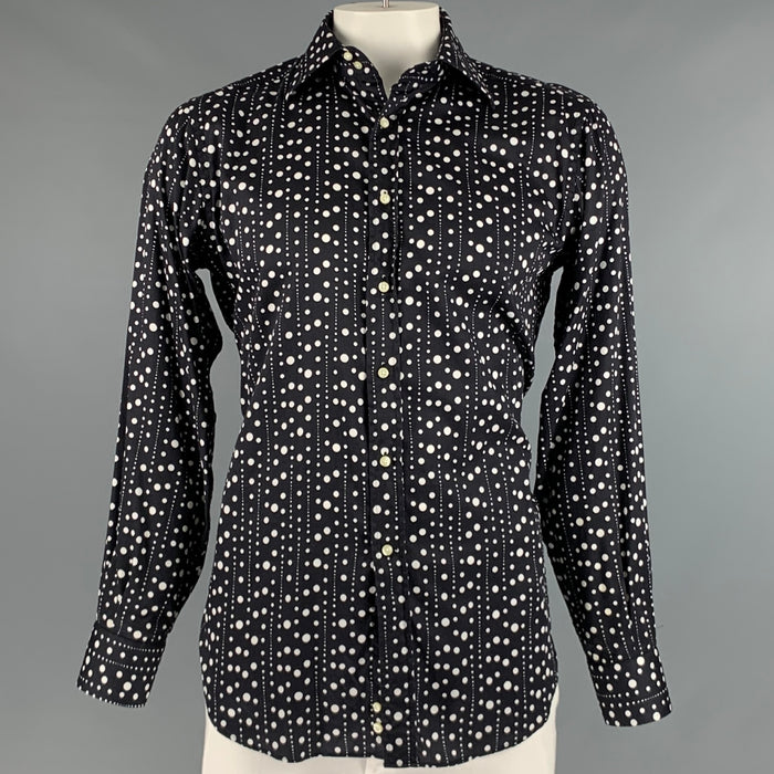 ETRO Size L Black White Polka Dot Cotton Button Up Long Sleeve Shirt