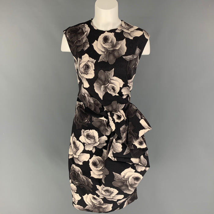 LANVIN 2011 by Alber Elbaz Size M Black White Floral Sleeveless Dress