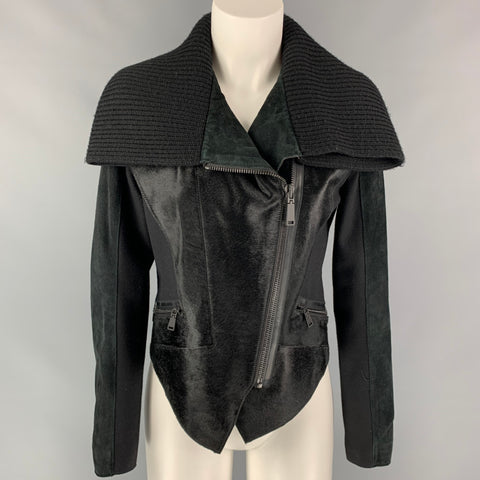 ELIE TAHARI Size S Black Wool Blend Suede Knitted Collar Jacket