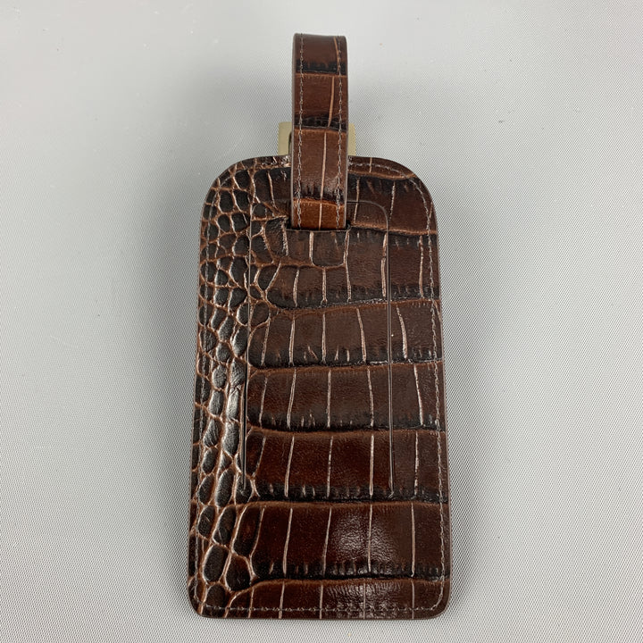GUMP'S Embossed Alligator Brown Leather Luggage Tags
