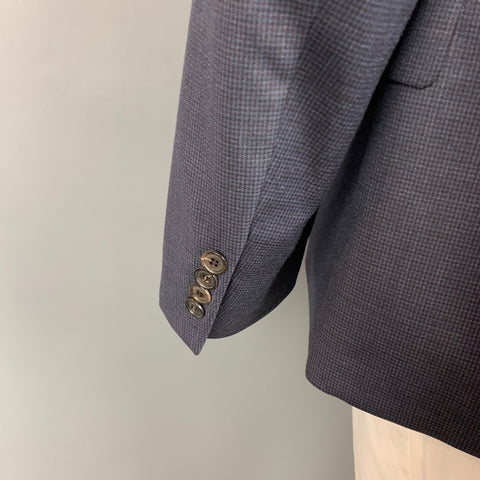 PAUL SMITH Soho Fit Size 44 Regular Navy & Burgundy Grid Wool Notch Lapel Sport Coat