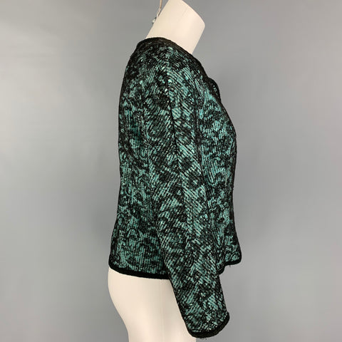 ROCHAS Size 8 Mint Black Cotton Blend Stripe Jacket