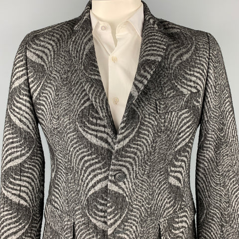 YOON Size 42 Grey & Black Abstract Wool / Cotton Notch Lapel Sport Coat