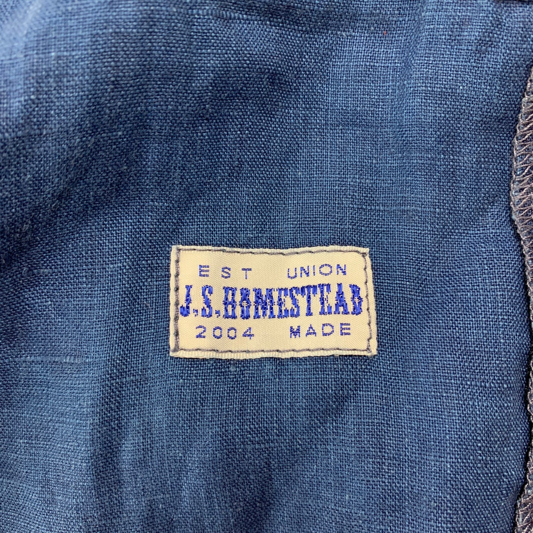 J.S. HOMESTEAD Size L Indigo Patchwork Linen Notch Lapel Coat