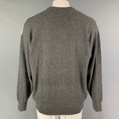 NEIMAN MARCUS Size XL Grey Black Beige Geometric Cashmere Crew-Neck Sweater