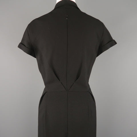 BOTTEGA VENETA Size 8 Black Virgin Wool Collared Origami Shift Dress
