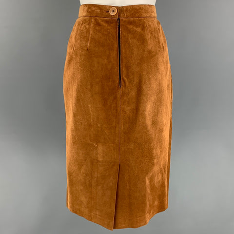 Vintage HERMES Size 8 Tan Suede Pigskin Pleated Skirt