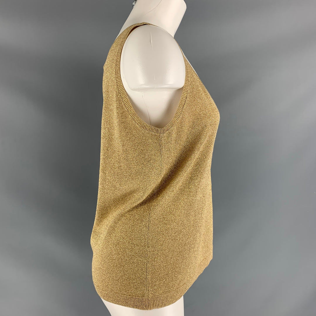RALPH LAUREN Size L Gold Silk &  Polyester Solid Dress Top