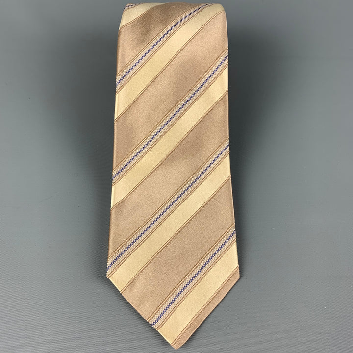 KITON Taupe Yellow Diagonal Stripe Silk Tie
