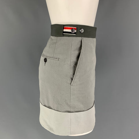THOM BROWNE Size 00 Grey Light Grey Cotton Color Block Mini Skirt