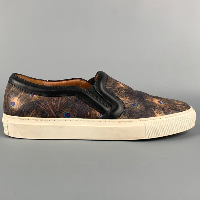 GIVENCHY Size 8.5 Brown & Orange Leather Peacock Slip On Sneakers