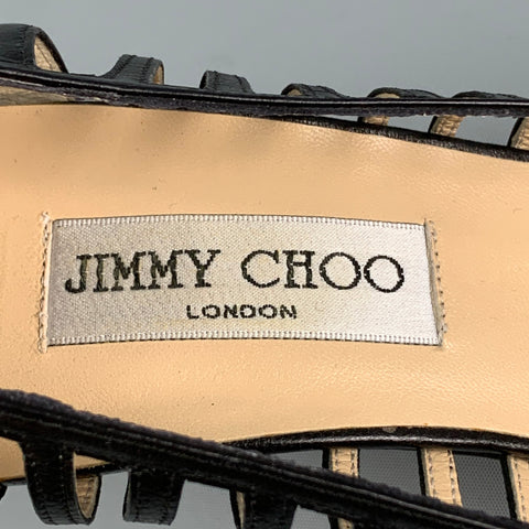JIMMY CHOO Size 7 Black Leather Cut Out Pumps