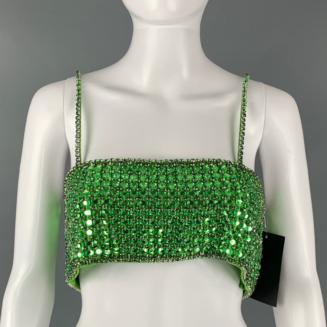RETROFETE Size XXS Green Viscose Beaded Cropped Dress Top Sui Generis Designer Consignment RETROFETE Size XXS Green Viscose Beaded Cropped Dress Top Sui Generis Designer Consignment