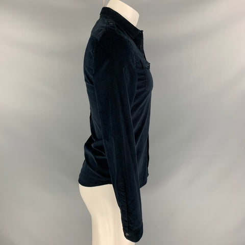 BURBERRY PRORSUM Size XS Navy Textured Cotton Long Sleeve Shirt