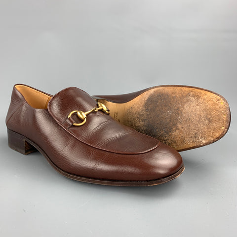 GUCCI Size 10.5  Brown Leather Horsebit Slip On Loafers
