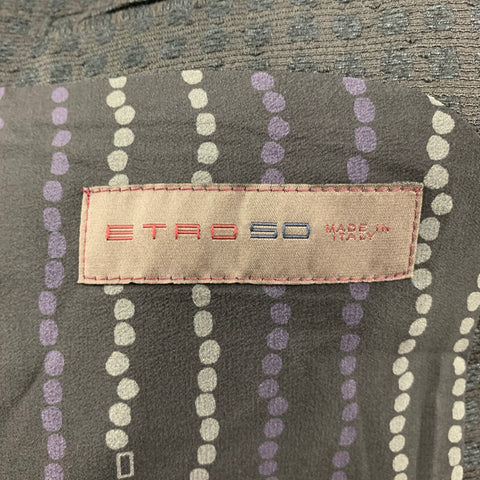 ETRO Size 40 Black & Navy Jacquard Silk Blend Collarless Suit