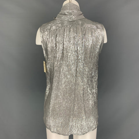 MARC JACOBS Top de vestir con lazo texturizado plateado talla 10