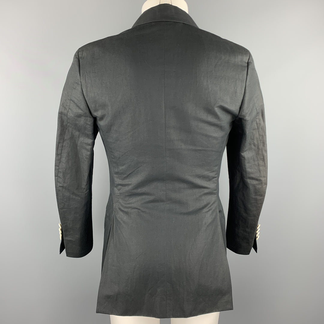 MICHAEL BASTIAN Size 36 Navy Linen / Cotton Shawl Collar Sport Coat