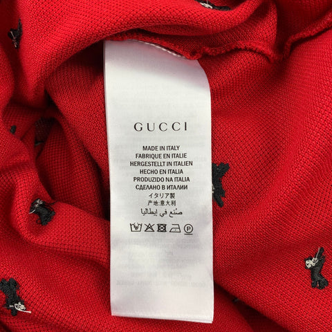 GUCCI Size M Red & Navy Embroidery Pique Buttoned Polo