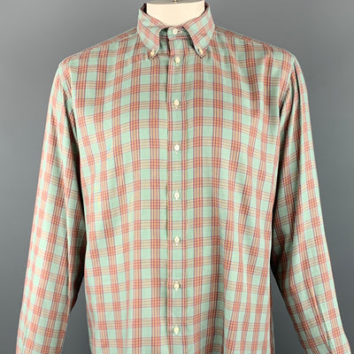 ETRO Size XL Green & Purple Glenplaid Cotton Button Down Long Sleeve Shirt
