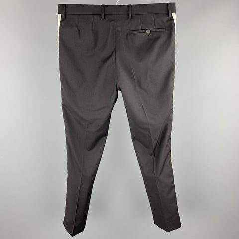 LANVIN Size 32 Black Wool Tuxedo Stripe Zip Fly Dress Pants