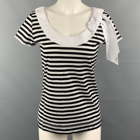 LOVE MOSCHINO Size 6 Black & White Stripe Cotton Bow T-Shirt