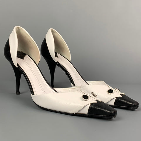 CHANEL Talla 10 Zapatos de tacón D'Orsay de cuero en dos tonos en blanco y negro