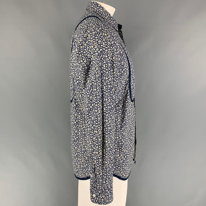 vintage NEIGHBORHOOD Taille XL Bleu Floral Coton Bouton Down Chemise à manches longues